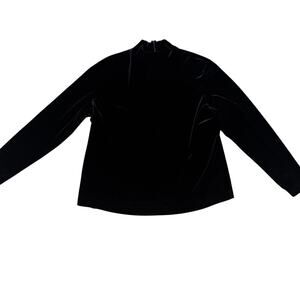 Women’s Black Velvet Mock Turtleneck Top Size 16W Long Sleeve Back Zipper